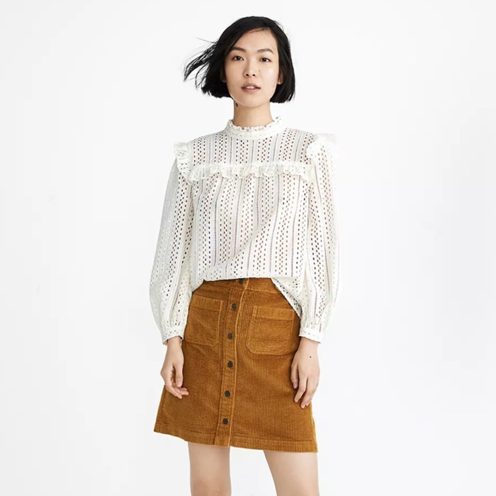 Madewell Eyelet Mockneck Ruffle Top